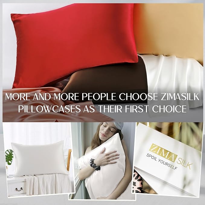 ZIMASILK 100% Pure Mulberry Silk Pillowcase for Hair and Skin Health,Soft and Smooth,Both Sides Premium Grade 6A Silk,600 Thread Count,with Hidden Zipper,1pc (King 20''x40'', White)
