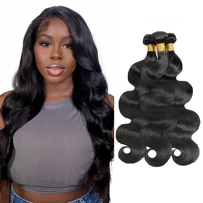 Human Hair Bundles Color 1B Body Wave Bundle Niegmeag Brazilian Virgin Soft and Silky Remy Hair 3 Bundles 16 18 20 Inch Natural Black Body Wave Bundle Double Weft Hair Weave