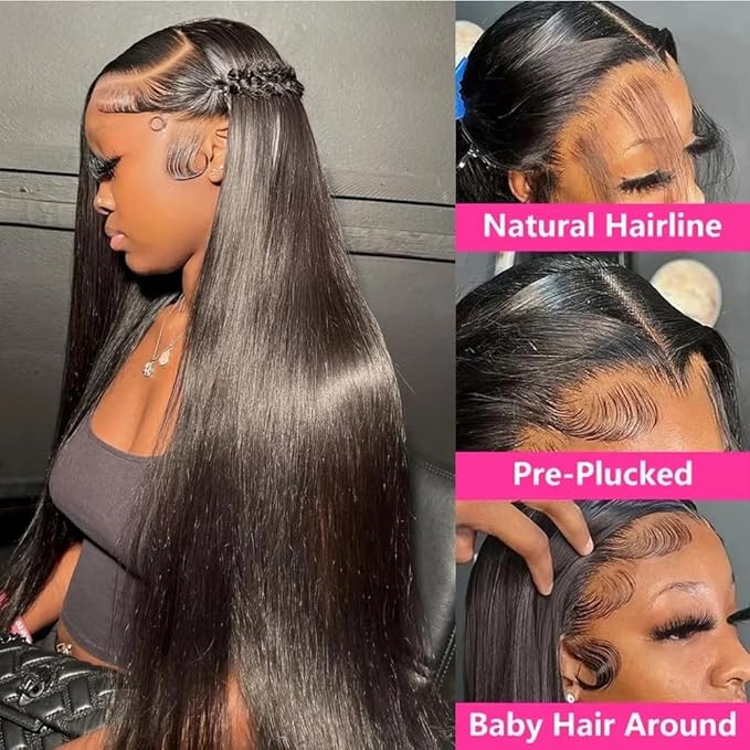 sdamey 360 Lace Front Wigs Human Hair 360 Full Lace Frontal Wigs Pre Plucked with Baby Hair Brazilian Virgin Hair Straight Human Hair 360 HD Lace Front Wigs (28 Inch)
