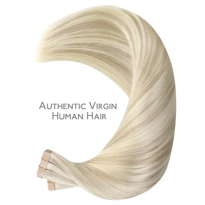 WENNALIFE Tape in Hair Extensions Human Hair, 40pcs 120g 26 inch Ash Blonde Highlighted Platinum Blonde Remy Hair Straight Tape in Extensions Invisible Reusable Real Hair Extensiones De Cabello Humano