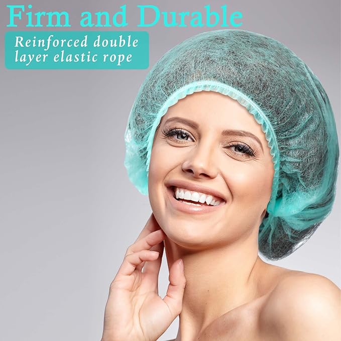 100 Pcs Disposable Nonwoven Bouffant Caps 21 Inch Hair Net Elastic Cap Hair Cover Hats for Beauty Salon Hospital Spa Catering Dust-free Workspace(Green)
