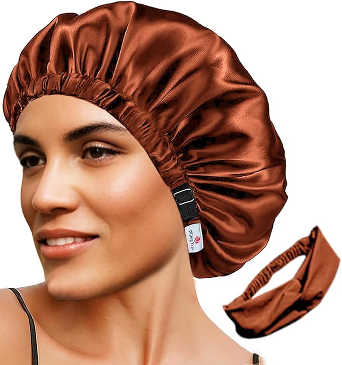 2Pcs Satin Bonnet Silky Bonnets Hair Bonnet For Sleeping Double Layer Curly Hair Sleep Cap Womens Silk Night Hats