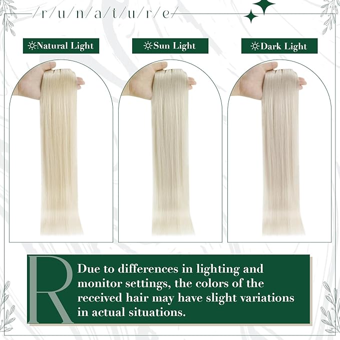 RUNATURE Clip in Hair Extensions Real Human Hair, Remy Human Hair Clip in Extensions for Women, Natural Human Hair, 20 Inch 50g 3pcs, #800 Platinum Blonde
