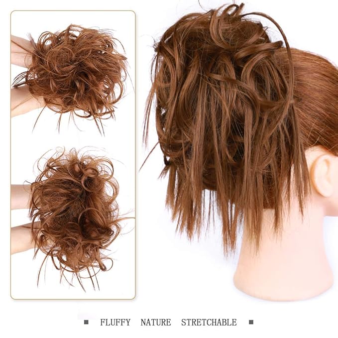 HMD Tousled Updo Messy Bun Hair Piece Hair Extension Ponytail With Elastic Rubber Band Updo Extensions Hairpiece Synthetic Hair Extensions Scrunchies Ponytail Hairpieces for Women (Medium Auburn)