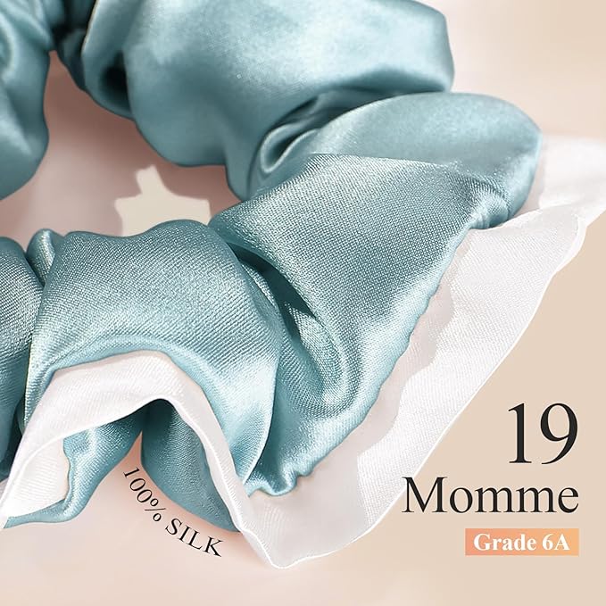 DAISYSILK Pure Mulberry Silk Hair Scrunchie for Women Gentle No-Crease Silk Hair Tie Smooth Elastic Ponytail Holder (Dusty Blue)