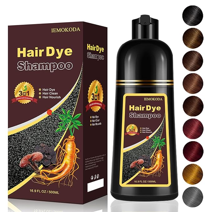 Dark Wine Red Hair Dye Shampoo, 100% Gray Hair Coverage for Men & Women, Instant and Long-lasting Hair Color Shampoo in Minutes, 3 in 1 Pure Plant Extract Natural Hair Dye Kit for All Hair Types