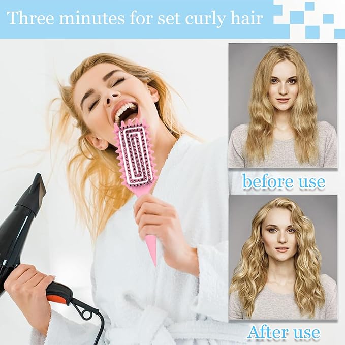 Curly Hair Brush,Curl Defining Brush plus 3 Pieces Hair Styling Comb Set(Slick Back Hair Brush,Rat Tail Comb,Edge Bristle Brush) Lightweight Vented for Combing, Shaping, Styling(Pink)