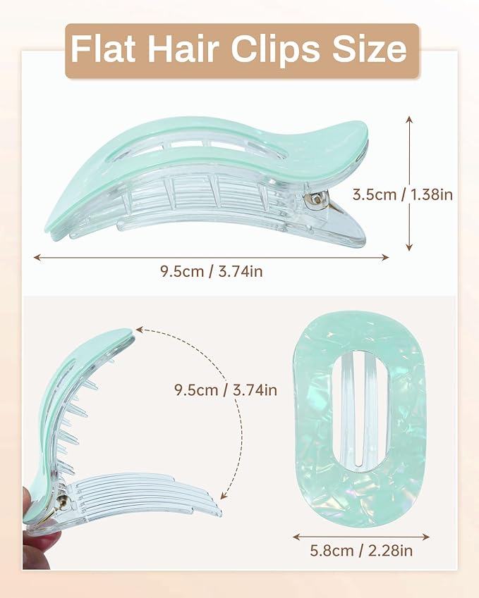 Mesovor 4 Pack French Flat Hair Clips for Women, 3.74" Nonslip Stylish Round Duckbill Lay Flat Hair Claw | Side Slide Volume Flat Hairclips for Lying Down, Yoga, Driving (Mermaid Colorful)
