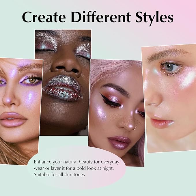 Mermaid Glitter Eyeshadow Palette, Multichrome Chameleon Cream Eye Shadow, Color Shifting White Eyeshadow Sparkling Holographic Shimmer Inner Corner Eye Brightener Highlighter Makeup