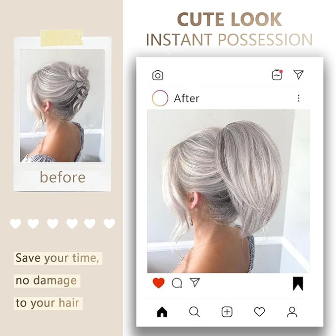 Claw Clip Ponytail Extension - 10 Inch Short Ponytail Extension, Straight Pony Tails Hair Extensions, Synthetic Hair Extensions Ponytail, Clip On Ponytails for Women (Color: Silver Grey)