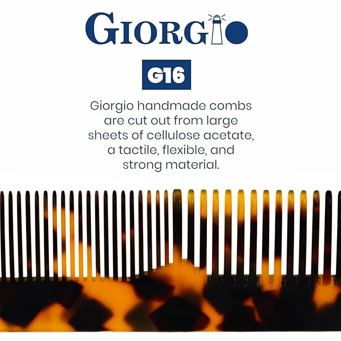 Giorgio G16 Handmade Hair Comb and Detangler - Fine and Wide Tooth Saw Cut Comb for Men and Women's Styling and Detangling