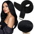 Full Shine Human Hair Tape in Hair Extensions 20 Inch Human Hair Extensions Tape in Remy Real Hair 50 Gram Color 1 Jet Black Seamless Extensions, 20 Pcs Silky Straight Brazilian Hair Natural