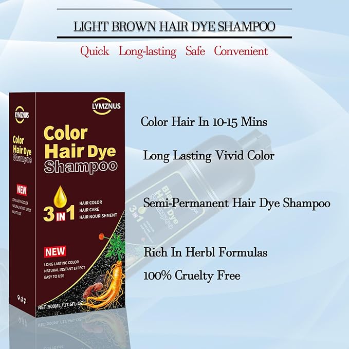 Instant chestnut brown Hair Dye Shampoo 3 in 1 for Gray hair, Herbal Color Shampoo champu para canas for Women and Men,100% Gray Hair Coverage, Hair Shampoo colors 500ml