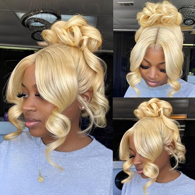 Hidden Strap Body Wave 360 613 Lace Front Wig Human Hair Glueless Wigs Human hair Pre Plucked Pre Bleached 180% Density Blonde Wig With Drawstring HD Full Lace Human Hair Wigs 24Inch