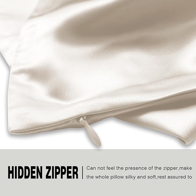 Mulberry Silk Pillow Cases for Hair and Skin Queen Size Silk Pillowcase with Zipper Soft Breathable Smooth Cooling Satin Silk Pillow Covers for Sleeping (Beige,20"X 30",1Pcs)