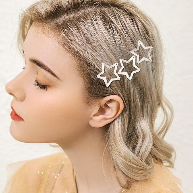Star Hair Clips 2000s Y2K Snap Hair Barrettes Non Slip Star Hair Accessories Silver Metal Hair Clips for Girls Women -30 PCS 1.57"