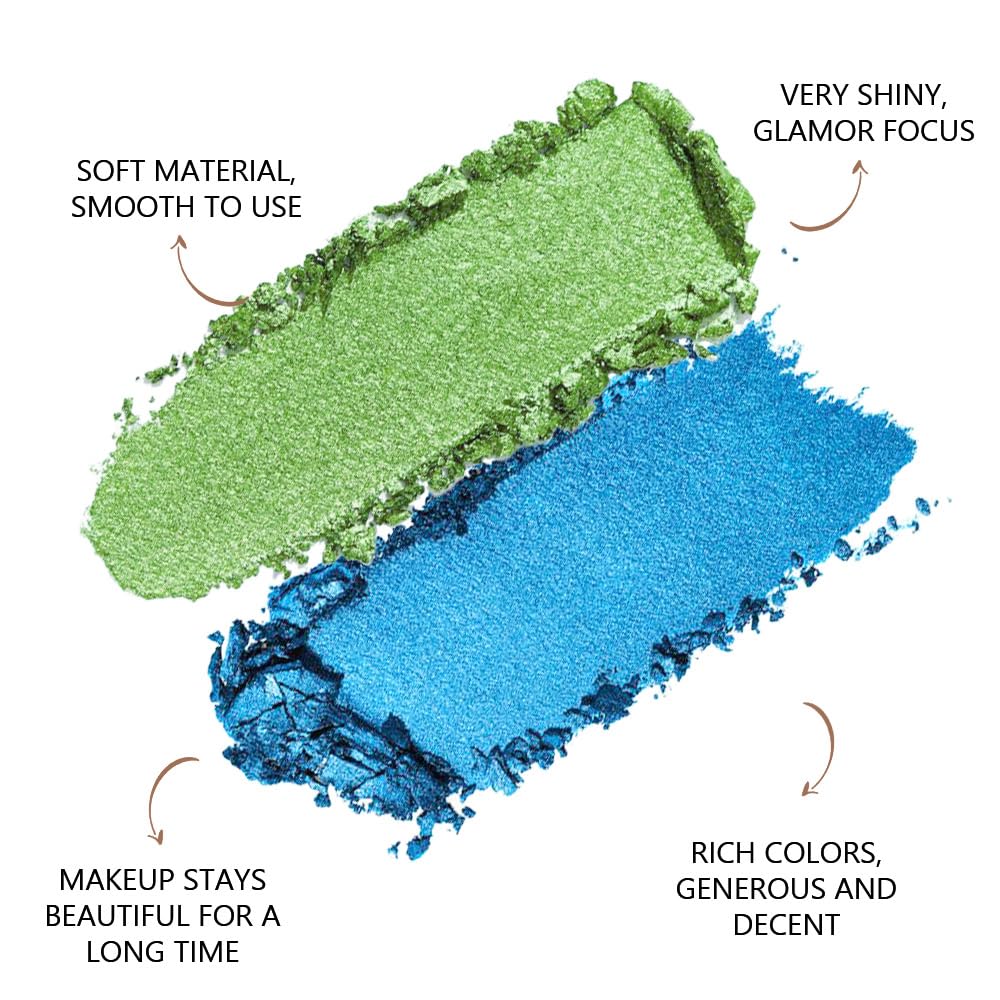 2 colors eye shadow makeup palette, Blue & Green Eyeshadows Halloween Birthday Party Wear, high pigment eye, matte & shimmer metal eye shadow powder, Blendable, Ultra-Pigmented(02)