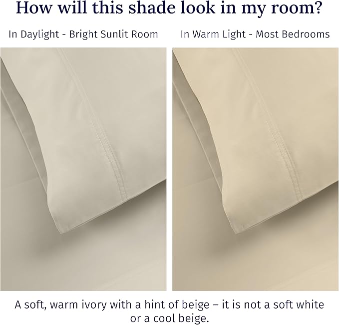 California Design Den Luxuriously Soft Premium 600 Thread Count, 100% Cotton Set of 2 Cases, Crisp King Size Pillow Case Set of 2, Fits King Pillows - Ivory (Warm Cream)