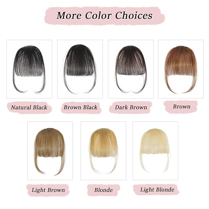 Clip in Bangs Real Human Hair Natural Black Wispy Bangs Fake Bangs with Fringe Clip on Bangs Curved Bangs Hairpieces for Women Daily Wear