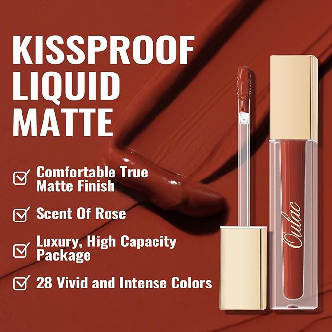 Oulac Matte Liquid Red Lipstick for Women, Orange Tone Red Long Lasting Lipstick, Waterproof Lip Stain, No Transfer, Creamy High Pigmented Formula with Vitamin E, Vegan & Cruelty-Free M21