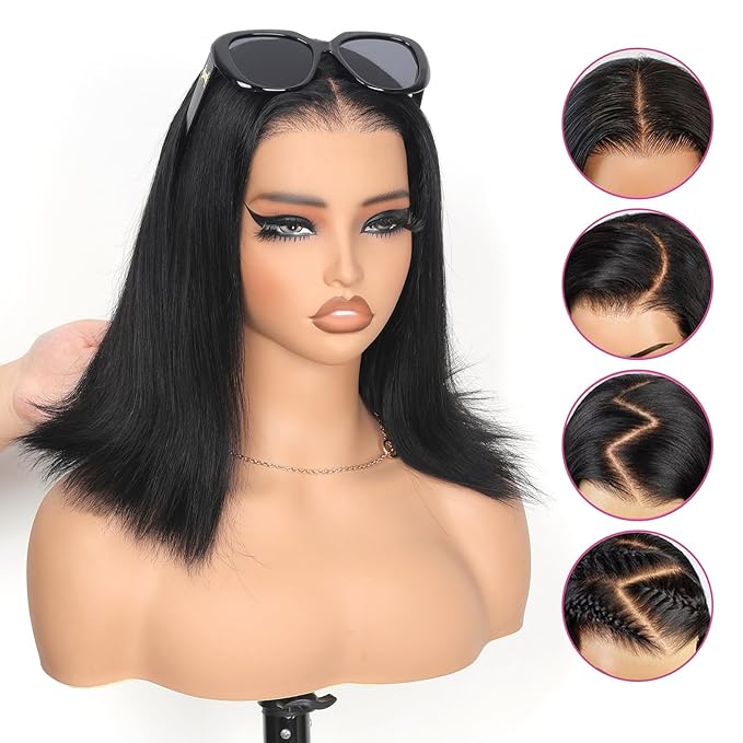 210% Density 13x6 Full Lace Frontal Bob Wig Human Hair 12A Brazilian Virgin Human Hair Pre Plucked HD Transparent Lace Glueless Wigs 12 Inch