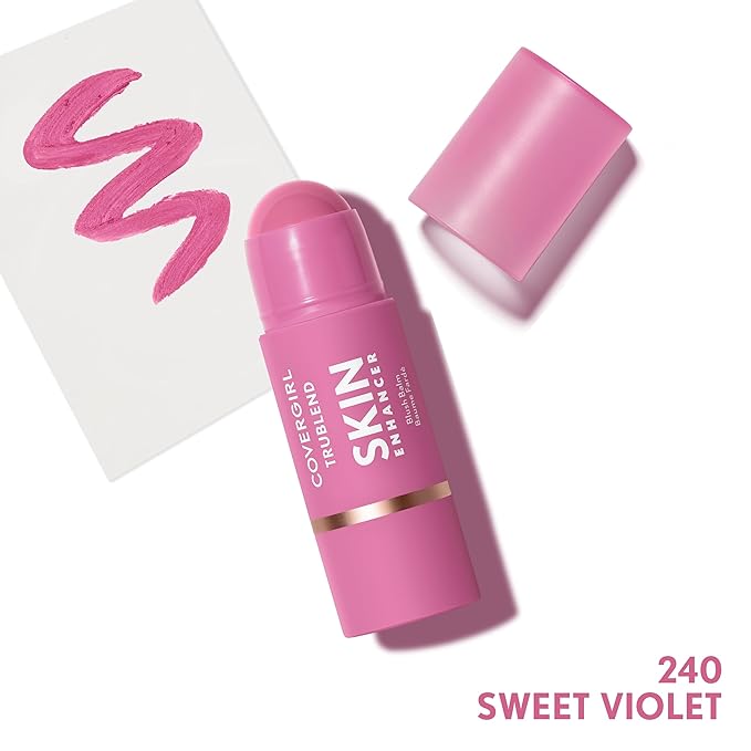 CoverGirl Trublend Skin Enhancer Blush Balm Stick, 240 Sweet Violet, Vegan Formula, Easy to Use, Glides on Effortlessly, Non-Greasy, Doesn't Crease, 0.21oz