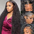 Aomllute 36 Inch Lace Front Wig Human Hair Pre Plucked 200 Density 13x4 HD Deep Wave Lace Frontal Wigs Human Hair with Baby Hair Curly lace front Wigs for Women Natural Black