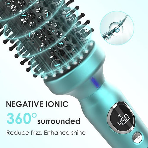 1 1/2 Inch Thermal Brush Negative Ion Heated Round Brush Dual Voltage 12 Temperature Settings Curling Hairbrush for Medium Long Hair (1.5 Inch Barrel 2.1 Inch Bristles)