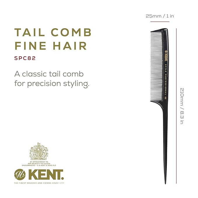 Kent SPC82 Fine Tooth Salon-Style Dressing Comb - Professional Barber Haircut Comb for Styling and Teasing - Quality Barber Supplies - Saw-cut Handmade in England