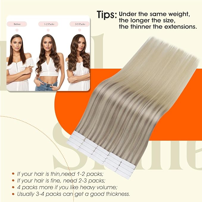 Full Shine Tape in Hair Extensions Human Hair 12Inch Color 18 Ash Blonde Fading to 22 and 60 Platinum Blonde Human Hair Extension Tape in Invisible Remy Silky Straight Skin Weft 30G 20Pcs Double Sided