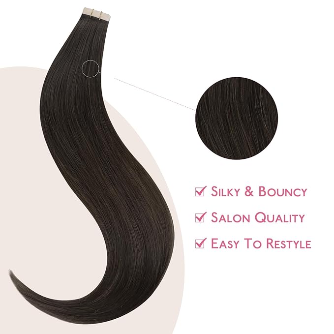 WENNALIFE Tape in Hair Extensions Human Hair Dark Brown Tape in Extensions, 10pcs 30g 24 inch Remy Invisible Tape Ins Straight Colored Soft Real Human Hair Tape in Extensions Refill Set Extensions
