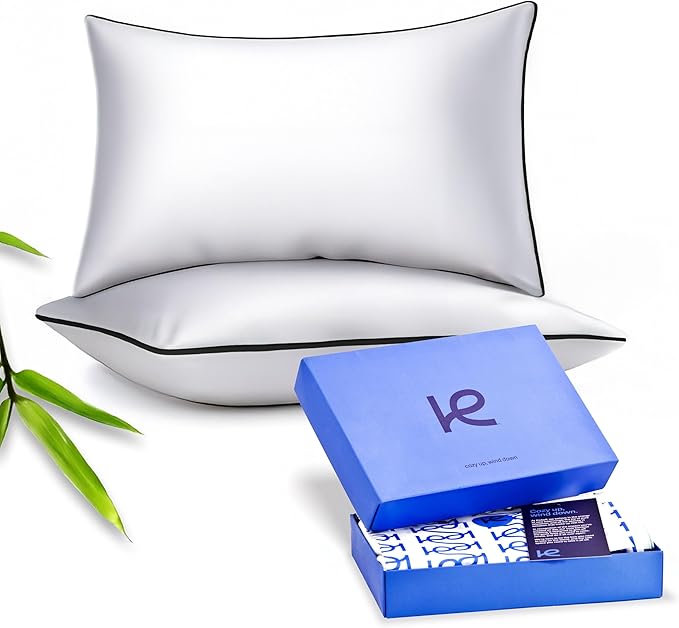 Kickoff Viscose Bamboo Pillowcase, Standard, Set of 2, 100% Organic Hidden Zippered Viscose Bamboo Pillow Case Standard Size, Cooling Pillow Cover for Hot Sleepers (20"x26", Trimmed, Onyx Black)