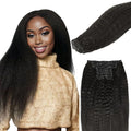 Lashey Clip in Hair Extensions Kinky Straight Seamless Hair Extensions Clip in for Women 9pcs 130g Natural Black Real Human Hair with Ultra PU weft 16 Inch
