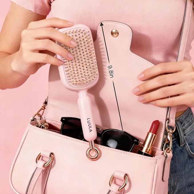Retractable Cushion Massage Comb for Wet & Dry Hair, Anti-Static Self Cleaning Hair Brush for All Hair Types, Soft Bristles, Easy Eliminates Knots, Detangling Hairbrush for Women Men (Pink)