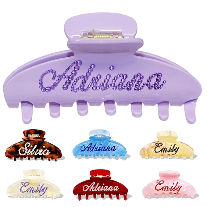 Customizable Hair Claw Clips for Women,Personalized Rhinestone Hair Clips with Name,Cute Large Hair Accessories,Handmade Rhinestones Hair Clamp Gifts for Mom,Bride,Wife,Bridesmaid,Couples（Jelly Blue）