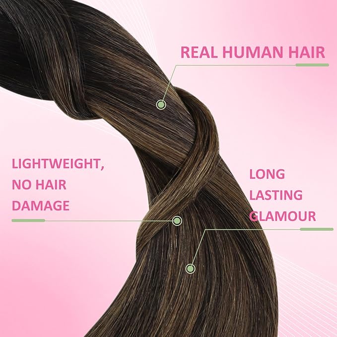 YoungSee Human Hair Tape in Extensions Dark Brown Tape in Hair Extensions Balayage Dark Brown to Ash Brown Real Human Hair Tape-in Extension 16In Ombre Hair Extensios Real Human Hair Tape-in 20pcs 50g