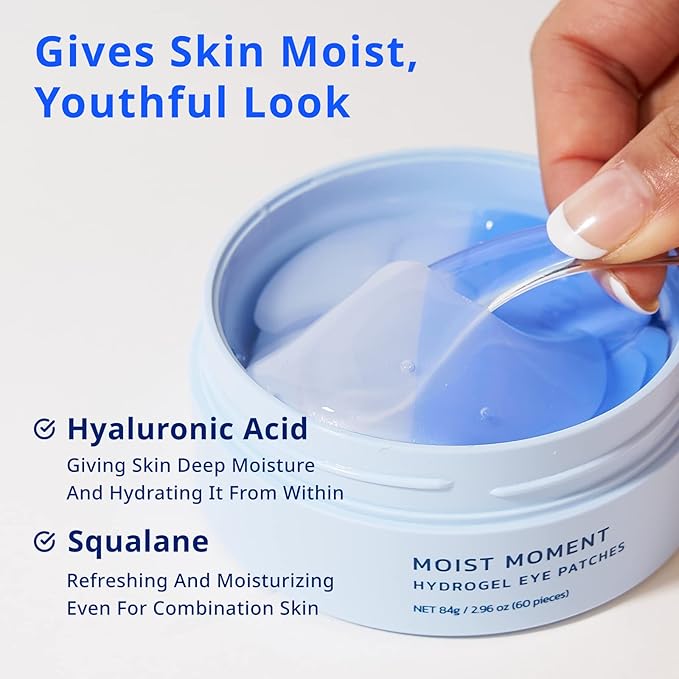 Moist Moment Under Eye Patches | Hydrating Eye Treatment Gel Masks With Hyaluronic acid & Squalane | Under Eye Masks For Dark Circles and Puffiness, Under Eye Bags, Wrinkle Care, Men and Women