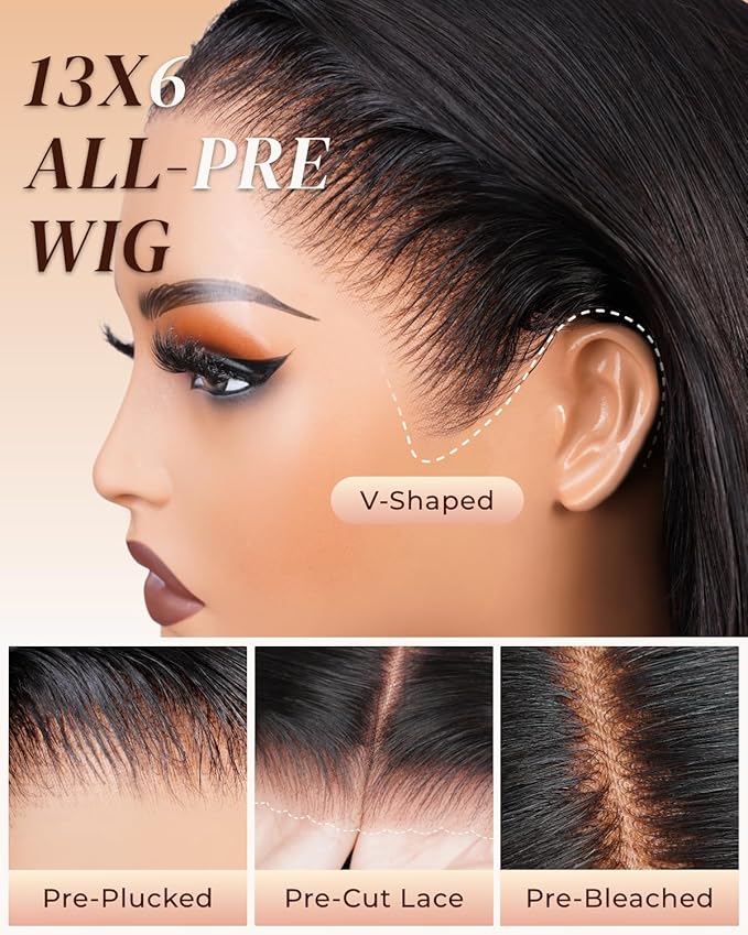 Arabella Hair 13x6 Lace Front Wigs Human Hair 210% Density Glueless Wig Human Hair 100% Straight Human Hair Wigs 12A Pre Plucked Pre-Bleached Pre-Cut Glueless Wig (22inch,13x6 Straight Hair)
