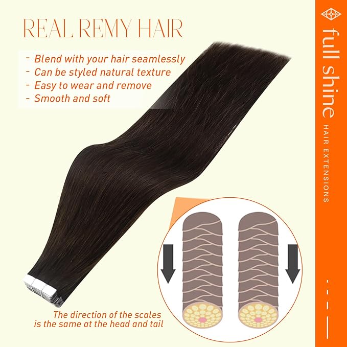 Full Shine Tape in Human Hair Extensions 100G 22Inch Color 2 Brown Tape in Hair Extensions Double Sided Tape in Extensions Invisible Tape ins Human Hair Extensions 40Pcs Straight