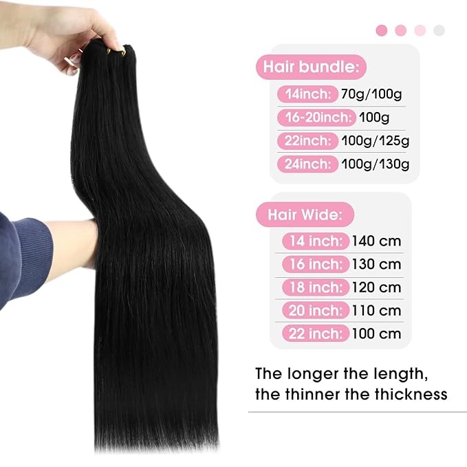 YoungSee Human Hair Weft Extensions Black Sew in Hair Extensions Real Human Hair Jet Black Natural Hair Extensions Weft for Women 16Inch 100G