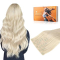 DOORES Seamless Clip in Human Hair Extensions, Platinum Blonde 24 Inch 7pcs 160g, Clip in Hair Extensions Straight Thin Weft Natural
