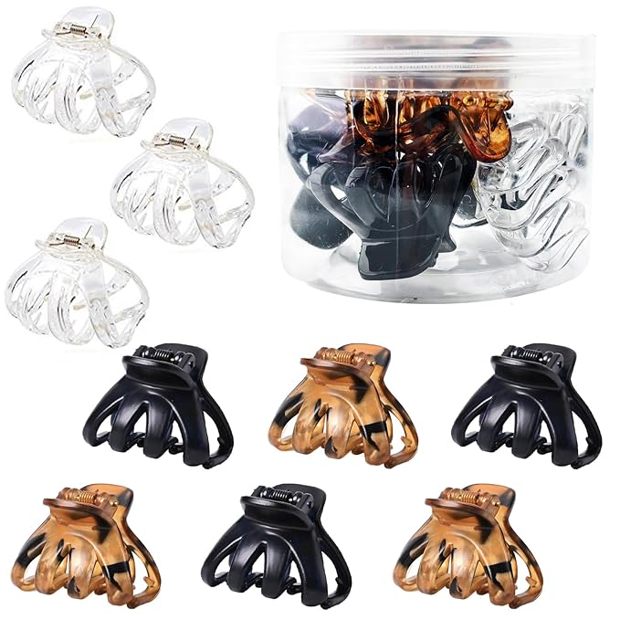 9 PCS Medium Small Hair Claw Clips Strong Grip Octopus Clips for Women Girls Non-Slip Design for Thin Thick Hair (Black, Brown, Clear)