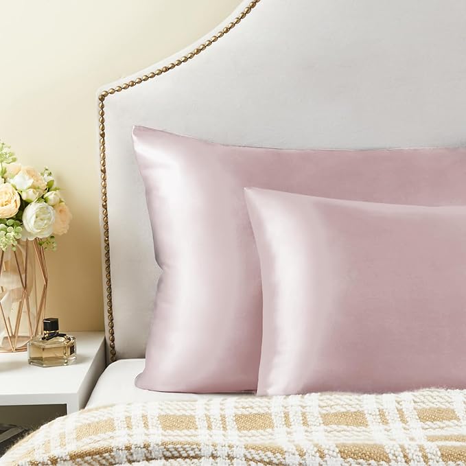 BEDELITE Satin Pillowcase for Hair and Skin, Super Soft and Cooling Similar to Silk Pillow Cases 2 Pack with Envelope Closure, Gift for Women Men(20"x30" Queen Size, Lotus Pink)