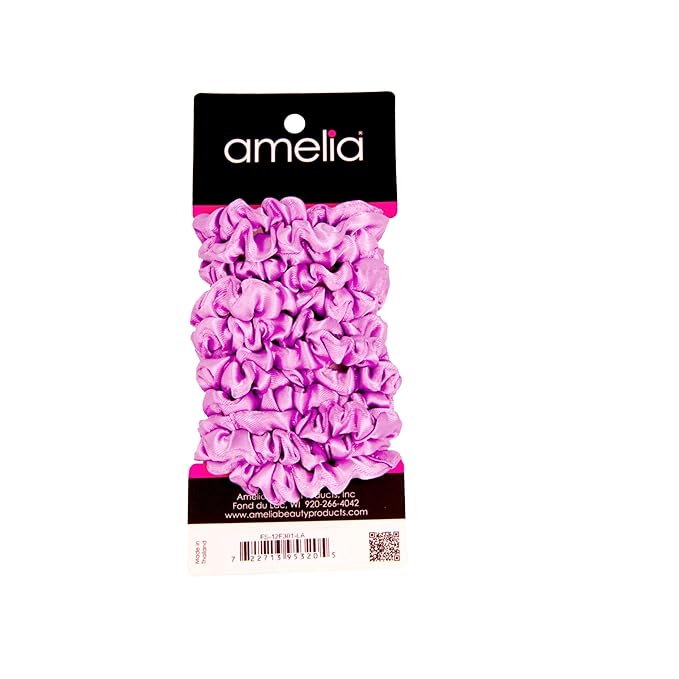 Amelia Beauty, Lavender Satin Small Scrunchies, 12-Pack – No Damage Hair Ties for Women, Gentle & Durable Hair Accessories, 2.5in x 0.5in