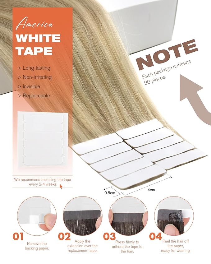 Sunny Hair Tape in Hair Extensions Real Human Hair Invisible Remy Hair Extensions Tape ins for Women Golden Blonde Highlight Medium Blonde 24 inch 20Pcs 50G