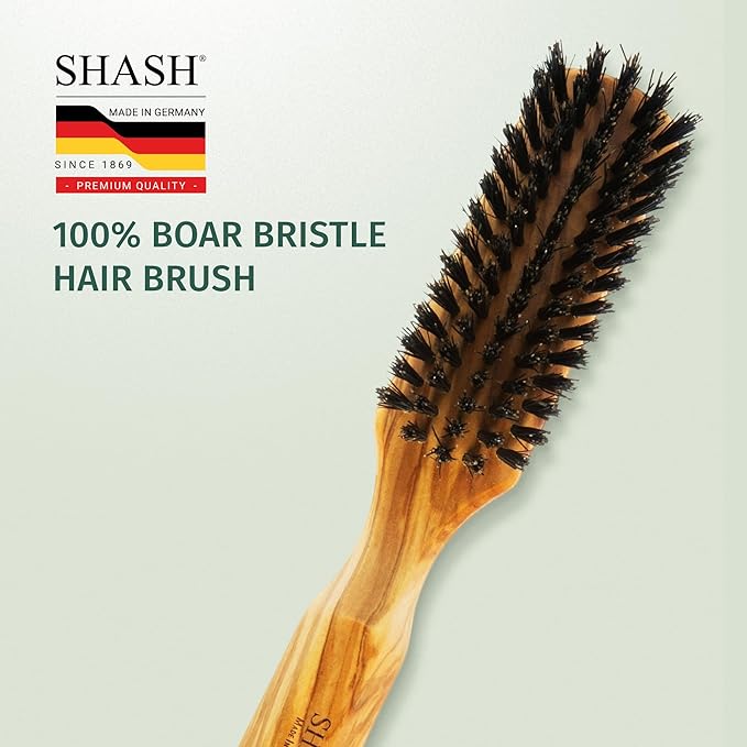 SHASH 100% First Cut Boar Bristle Hair Brush, Suitable For Thin To Normal Hair - Naturally Conditions Hair, Improves Texture, Exfoliates, Stimulates, Made in Germany