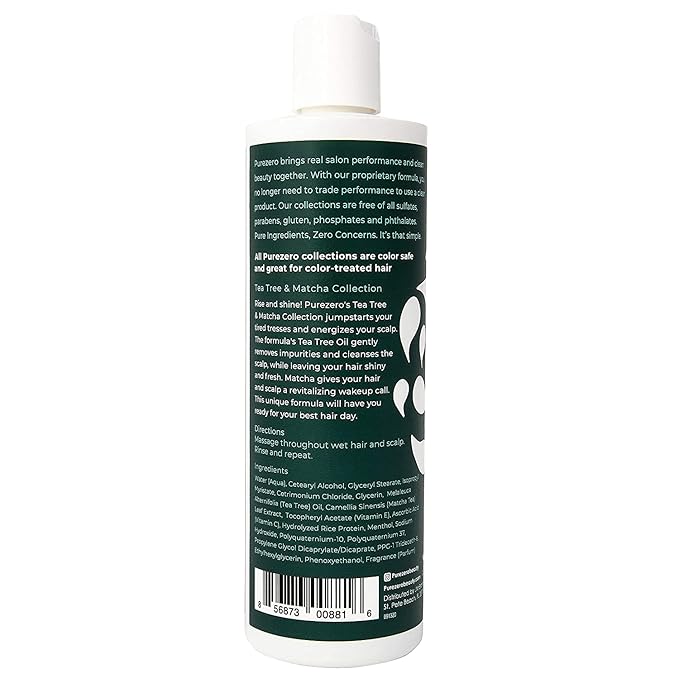 Purezero 20 oz Tea Tree & Matcha Shampoo and Conditioner Set - Nourishing & Invigorating Scalp Treatment - Zero Sulfates, Parabens, Dyes Vegan and Cruelty Free