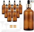 10 Pack 100ml Amber Glass Dropper Bottles with Droppers, Funnels & Labels for Essential Oils, 3.38oz Eye Dropper Bottles with Golden Caps, Brown Empty Glass Tincture Vials for Travel