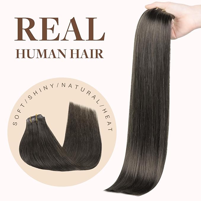 GOO GOO Clip in Hair Extensions Real Human Hair, Remy Human Hair Extensions Clip ins for Women, Natural Human Hair, 16inch 130g 7Pcs, 1C Mocha Brown