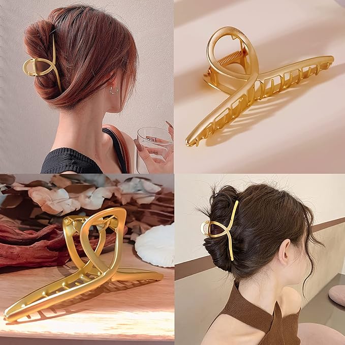 AIBEE Large Metal Hair Claw Clips - 4pcs Nonslip Big Gold Hair Clamps with Strong Hold for Thick and Thin Hair for Women and Girls